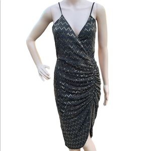 OLIVE Gold Black Bodycon Dress Open Back Cocktail Sparkle Metallic